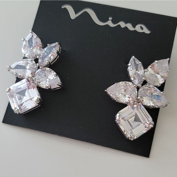 Earrings Cubic Zirconia Nina Silver Toned Earrings NWT #0331 - Picture 4 of 8